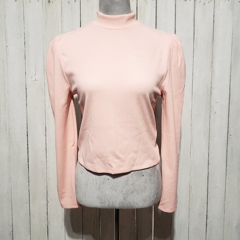 NEW Francesca's L Mi Ami Top Pink Mock Neck Cutout Open Tie Back Ribbed Juniors